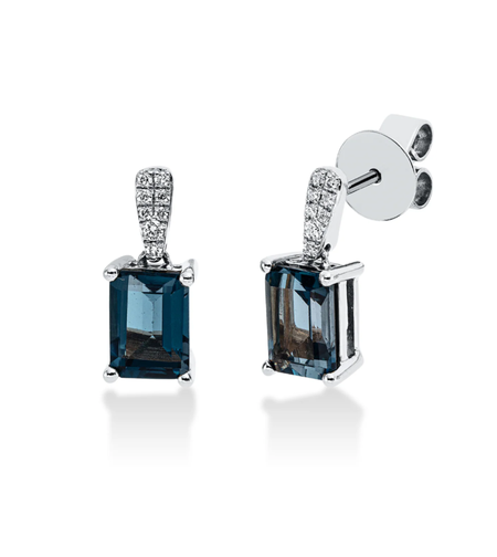 2.22 ct London blue topaz and diamonds earrings