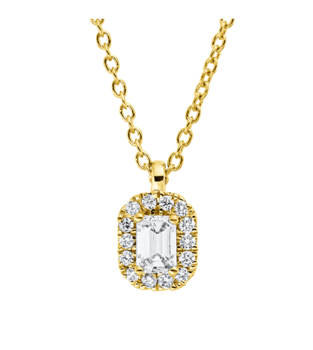 0.21 ct Emerald cut yellow gold diamond necklace