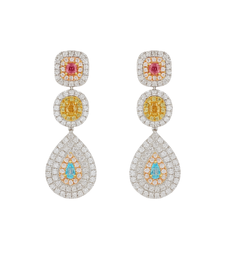 1.95 ct Earrings with fancy color diamonds