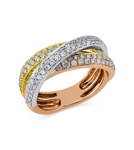 1.07 к Пръстен с диаманти от бяло, розово и жълто злато