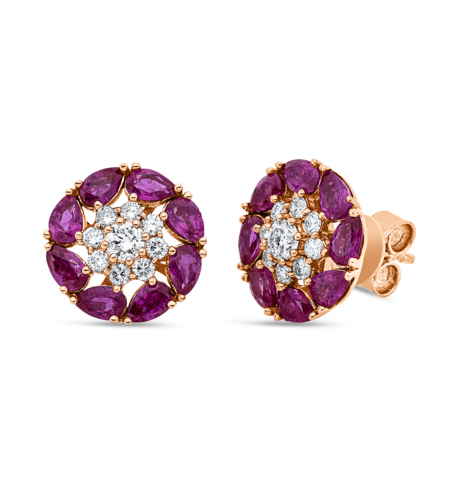 2.99 к Обеци с рубини и диаманти в розово злато