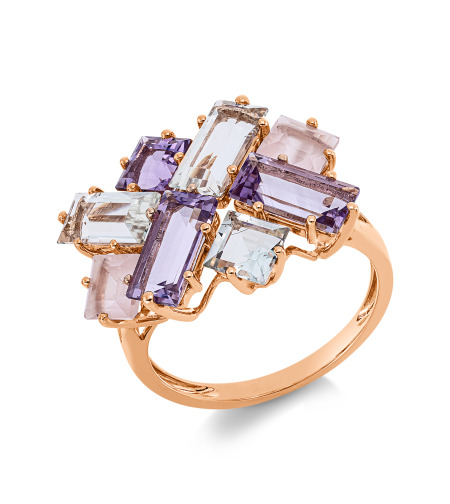 5.40 ct Ring with amethysts and quartz