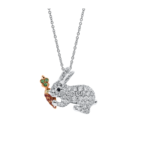 0.74 ct Rabbit diamond necklace with sapphire and tsavorite