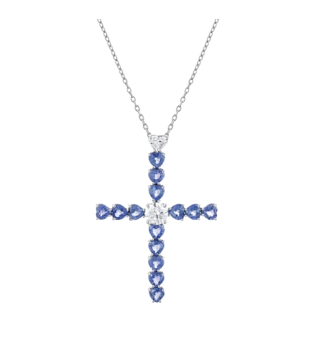 7.93 ct Cross necklace with diamonds and sapphires
