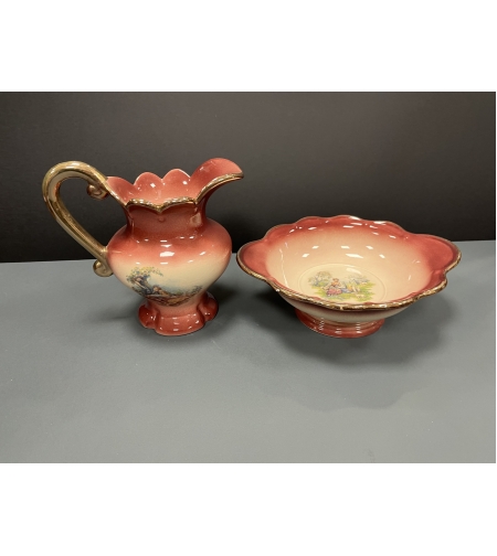 KLM Staffordshire кана и купа в розово със златен ръб
