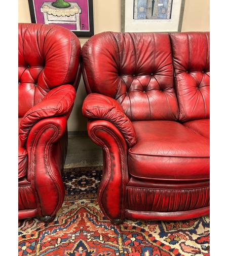 Честръфийлд диван тройка и 2 фотьойла