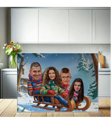 Стъклена дъска Карикатура Нова година Семейство 2