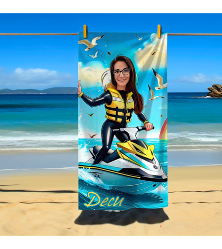 Кърпа за плаж Карикатура Плаж джет жена