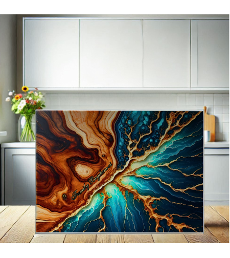 Стъклена дъска за рязане Семейна история, запечатана в дърво и смола 4