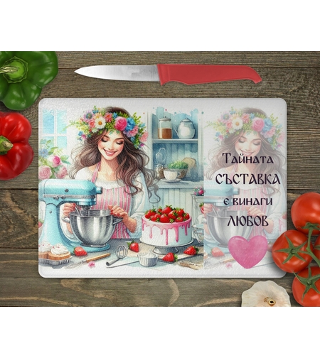 Стъклена дъска за рязане Тайната съставка е любов 11