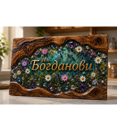 Стъклена дъска за рязане Семейна история, запечатана в дърво и смола 5