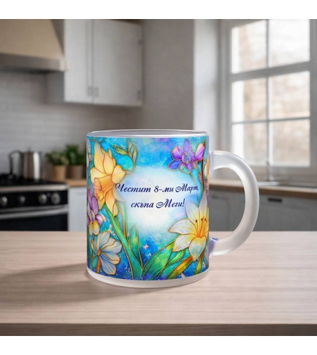 Персонализирани стъклена чаши мат за 8-ми март 2