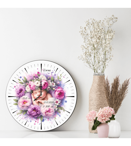 Персонализиран стъклен часовник Бебешка визитка 1