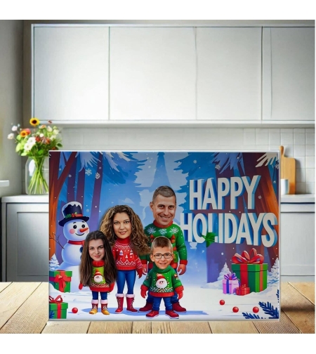 Стъклена дъска Карикатура Нова година Семейство 3