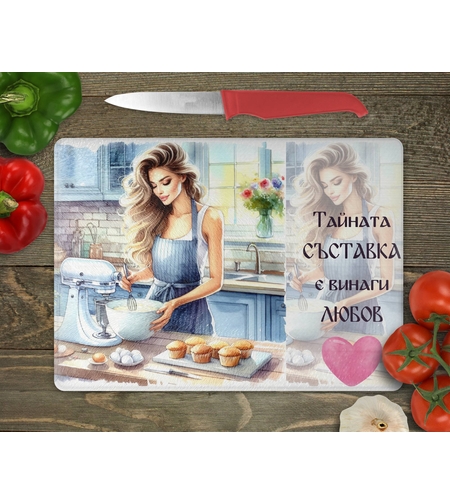 Стъклена дъска за рязане Тайната съставка е любов 8