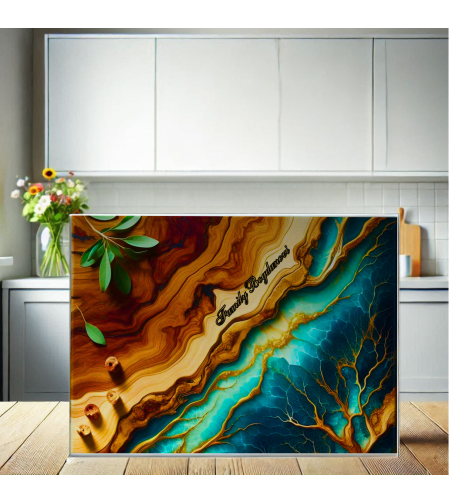 Стъклена дъска за рязане Семейна история, запечатана в дърво и смола 3