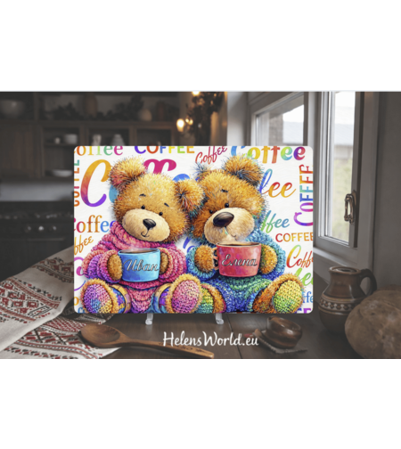 Стъклена персонализирана дъска Кафе с мече