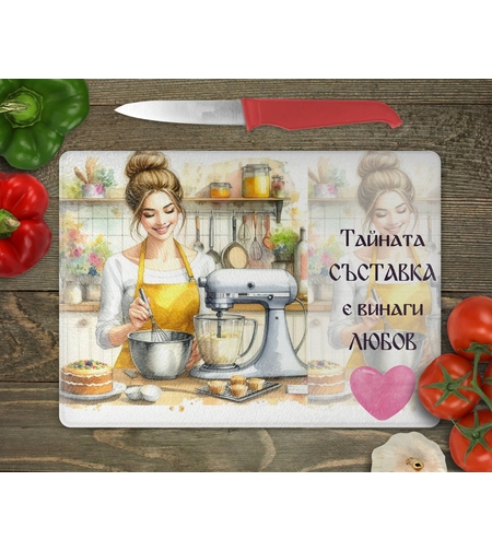 Стъклена дъска за рязане Тайната съставка е любов 7