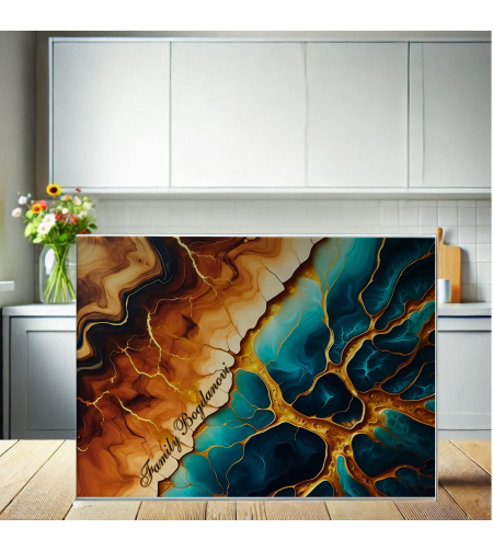 Стъклена дъска за рязане Семейна история, запечатана в дърво и смола 1