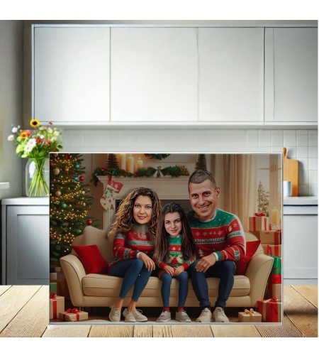 Стъклена дъска Карикатура Нова година Семейство 1