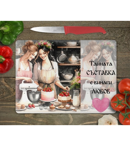 Стъклена дъска за рязане Тайната съставка е любов 9