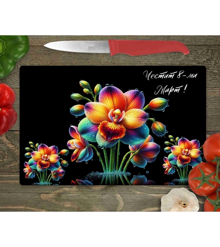 Стъклена дъска за рязане , 8ми март,Цветница - 50