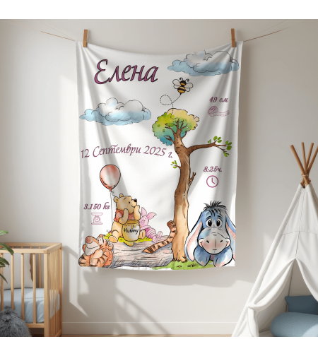 Персонализирано бебешко одеяло Мечо пух и приятели