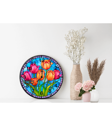 Персонализиран стъклен часовник Цветя Лалета