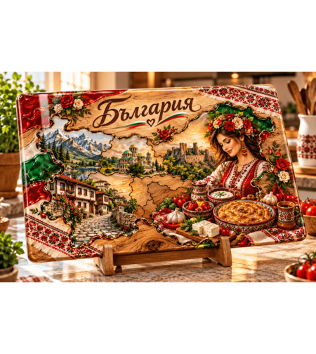 Стъклена дъска България 30x20 см с български традиционни мотиви – Helen’s World