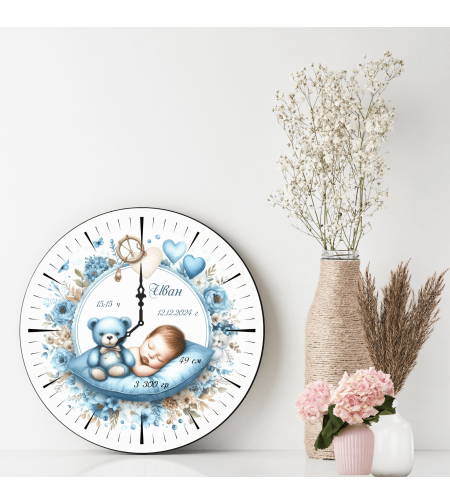 Персонализиран стъклен часовник Бебешка визитка 2