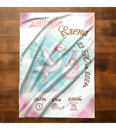 Персонализирано Бебешко одеяло Щъркел момиче 3