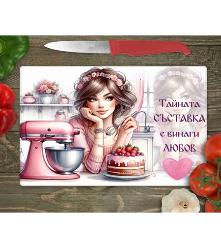 Стъклена дъска за рязане Тайната съставка е любов 2