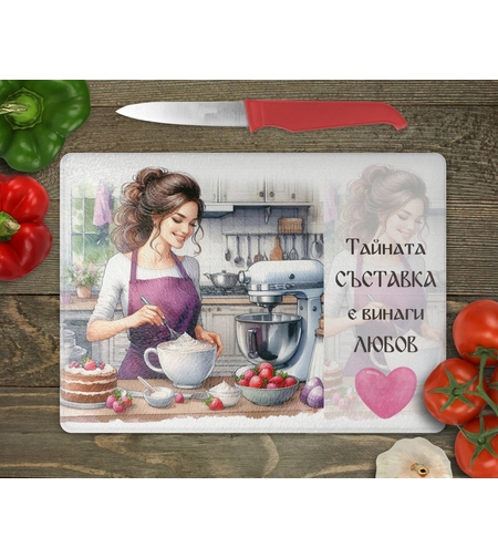 Стъклена дъска за рязане Тайната съставка е любов 5