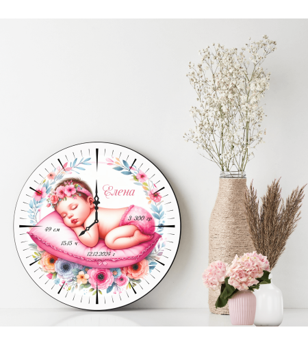 Персонализиран стъклен часовник Бебешка визитка 3