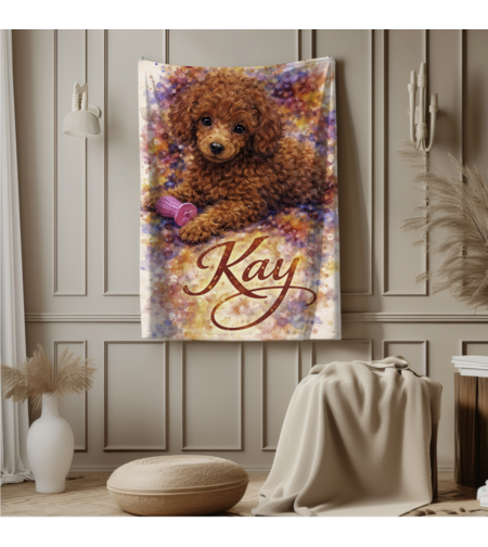 Персонализирано плюшено одеяло с куче и име 3