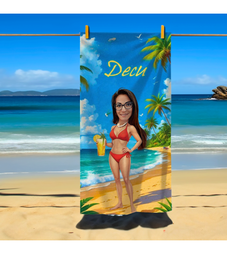 Кърпа за плаж Карикатура Плаж жена