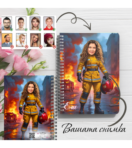 Тефтер ръчно правен персонализиран Пожарникарка