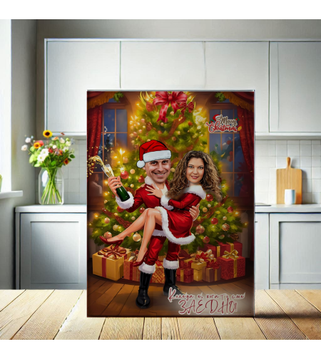 Стъклена дъска Карикатура Нова година Семейство 4