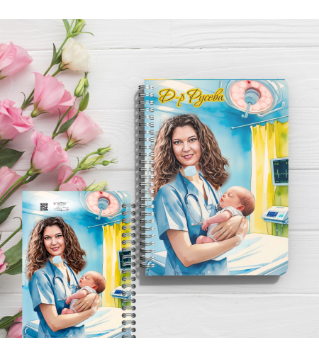 Тефтер ръчно правен персонализиран Лекар акушер гинеколог карикатура 2