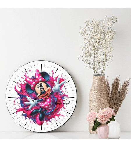 Персонализиран стъклен часовник Розов Мини Маус