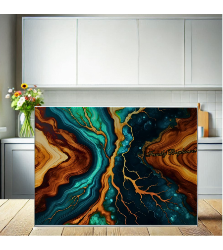 Стъклена дъска за рязане Семейна история, запечатана в дърво и смола 2