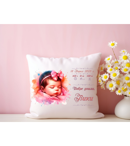 Персонализирана възглавничка Визитка бебе момиче 4