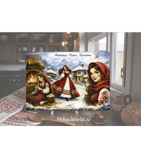 Стъклена персонализирана дъска за рязане Зимна Българка приказка