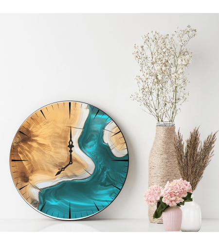 Персонализиран Стъклен часовник Дърво и камък 3