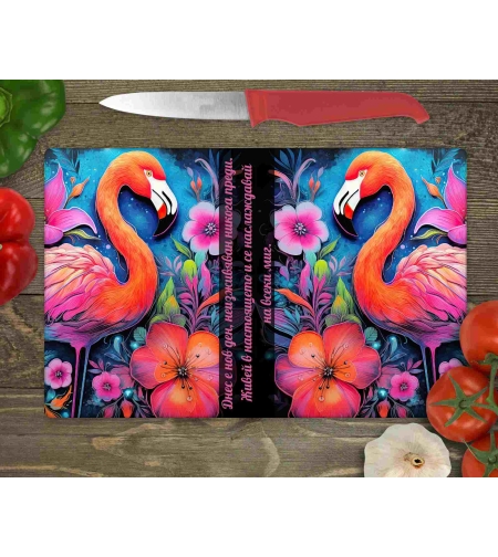 Стъклена дъска за рязане Неоново фламинго 1