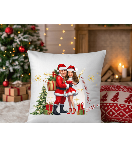 Персонализирана възглавничка Каркатура двойка Дядо Коледа и Снежанка 1