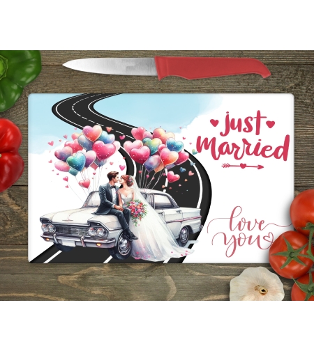 Стъклена дъска за рязане Младоженци 6