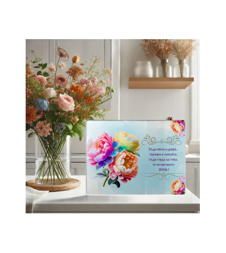 Стъклена дъска за рязане , 8ми март,Цветница - 55
