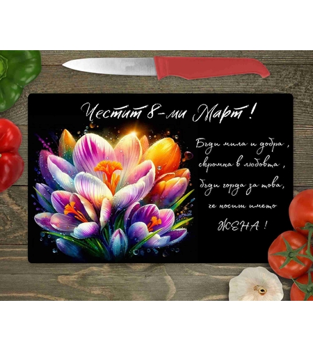 Стъклена дъска за рязане , 8ми март,Цветница - 48