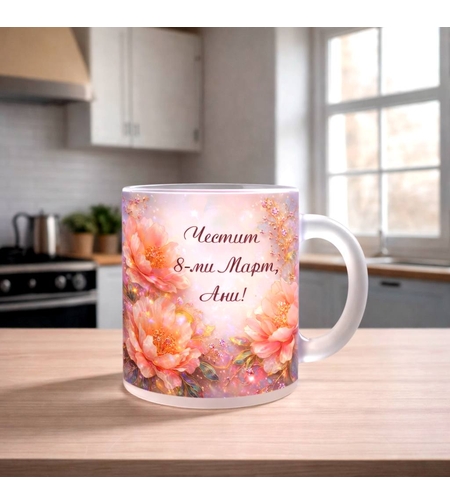 Персонализирани стъклена чаши мат за 8-ми март 3